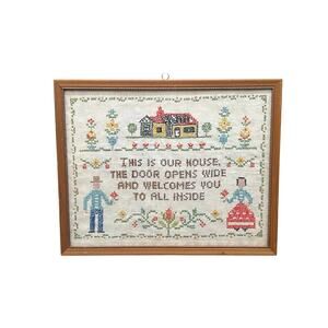Vintage Home Sweet Home Cross Stitch Sampler Framed
